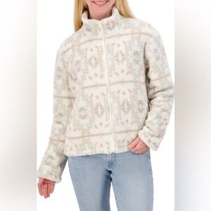 Lucky Brand Geo Print Faux‎ Fur Zip Jacket - Size L - Cream Multi - NWT